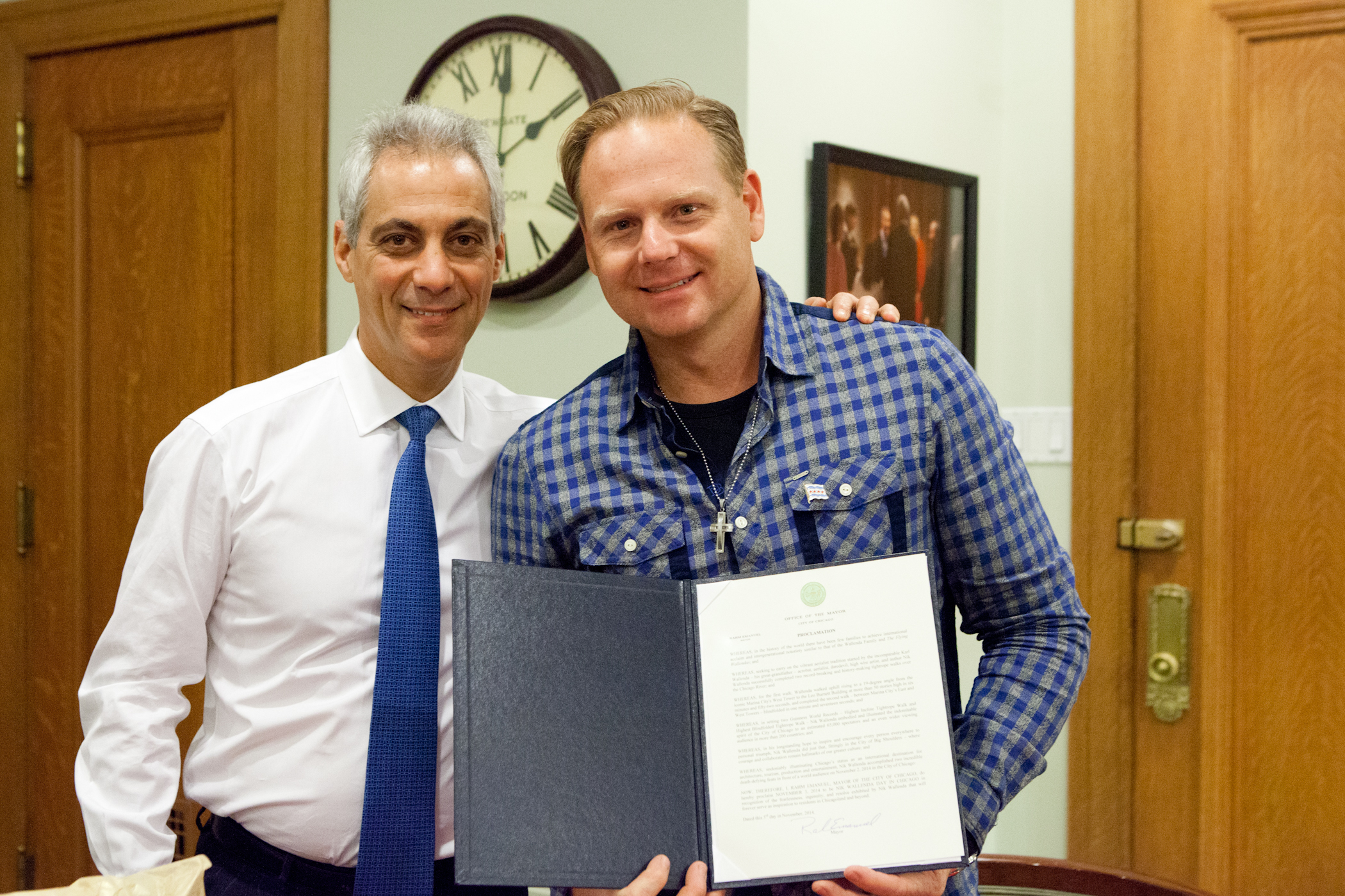 Nik Wallenda with Mayor Emanuel